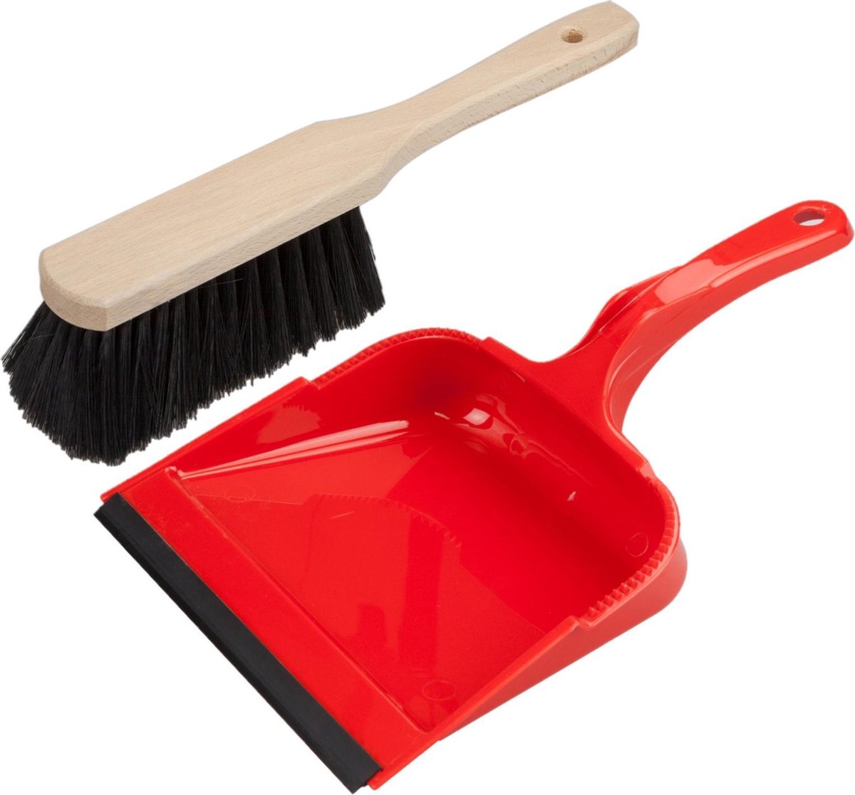 Stoffer en blik rood van kunststof/hout met lip voor binnen - Zachte borstel/handveger