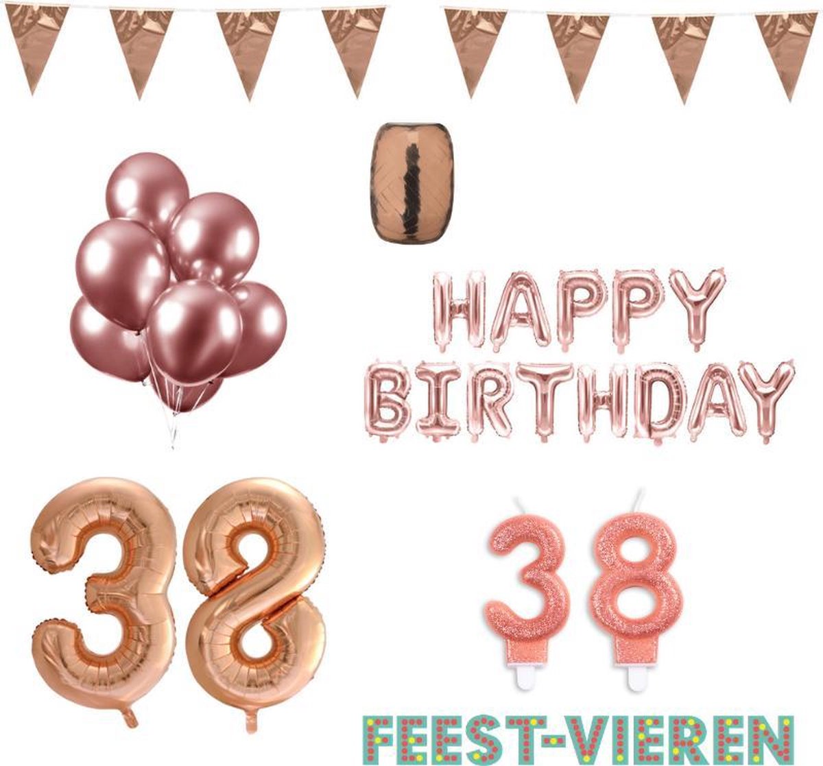 38 jaar Verjaardag Versiering Pakket Rosé Goud
