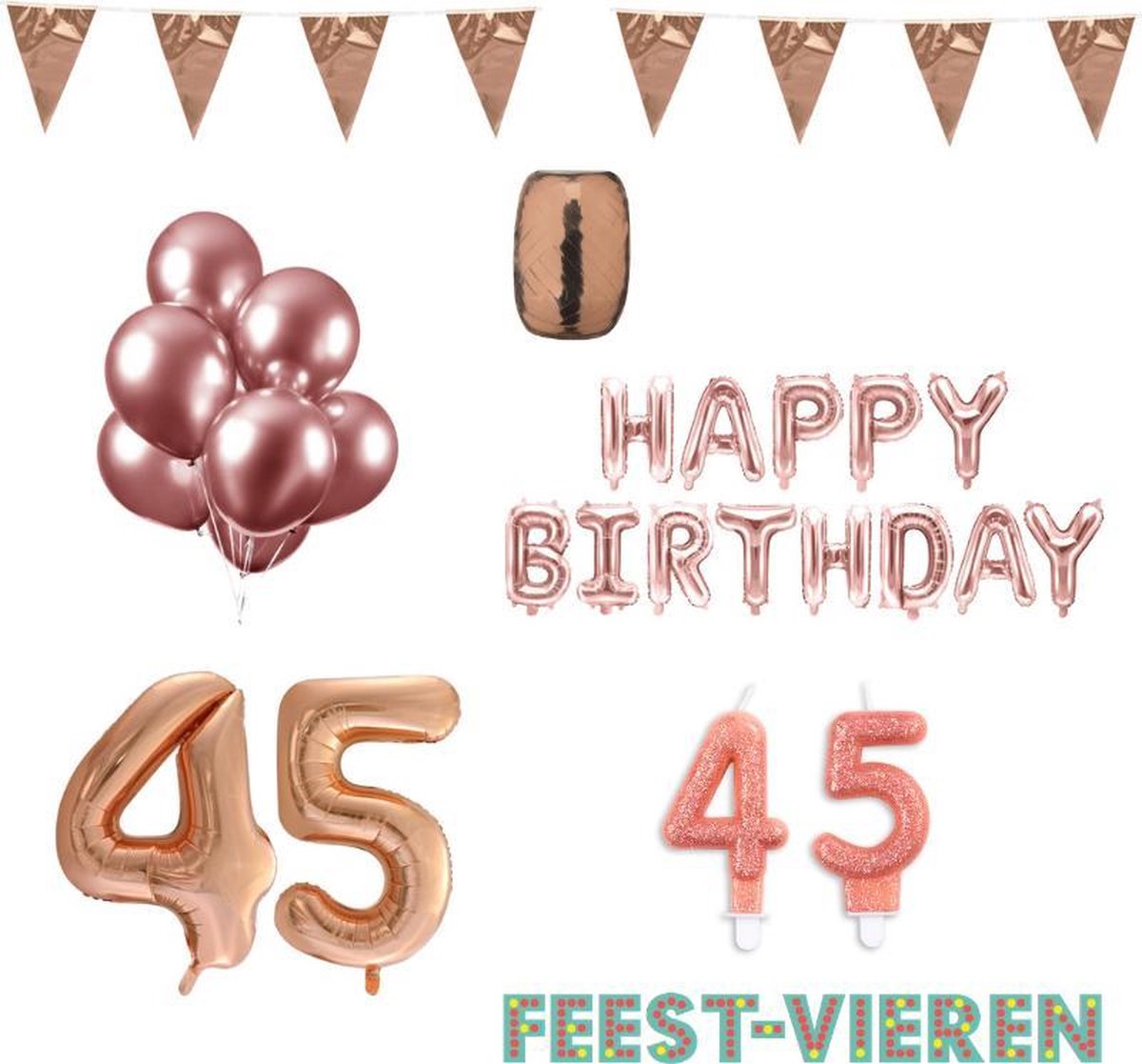 45 jaar Verjaardag Versiering Pakket Rosé Goud