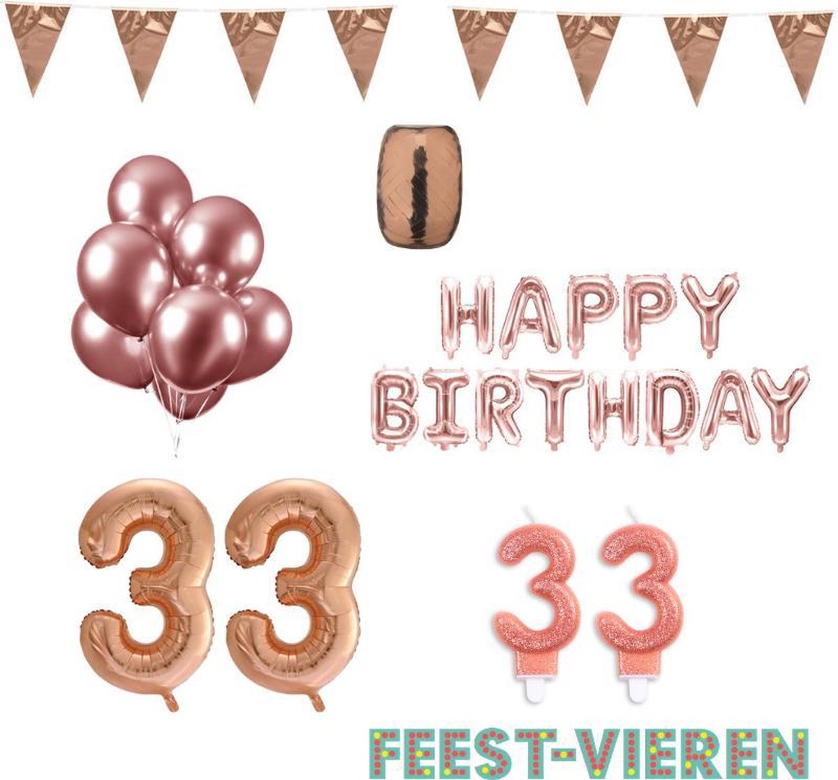 33 jaar Verjaardag Versiering Pakket Rosé Goud
