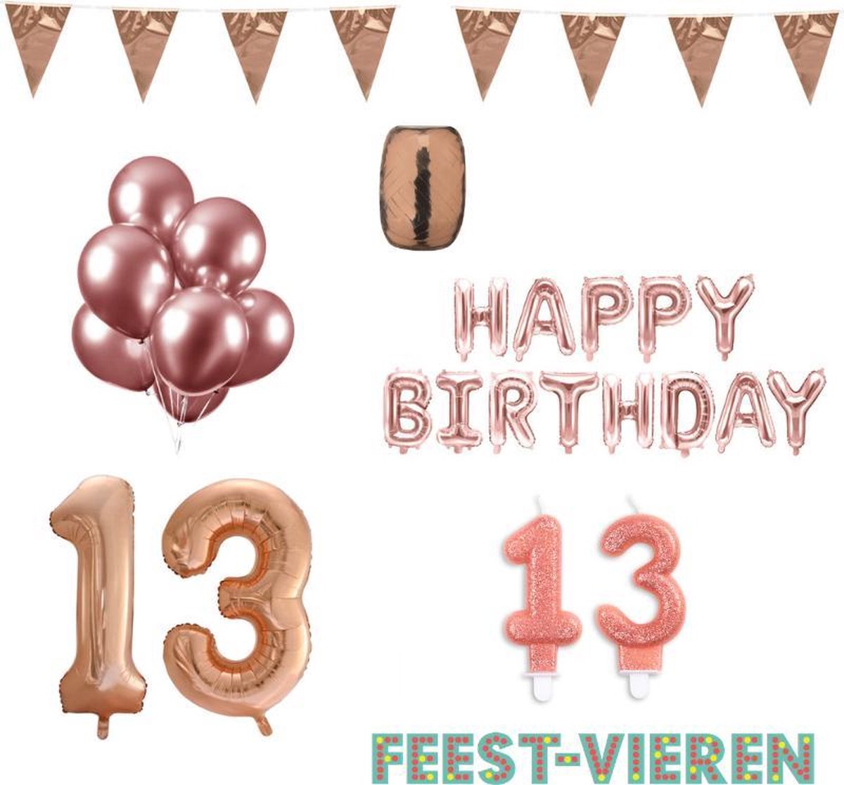 13 jaar Verjaardag Versiering Pakket Rosé Goud