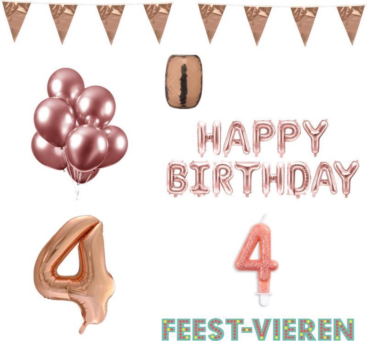 4 jaar Verjaardag Versiering Pakket Rosé Goud