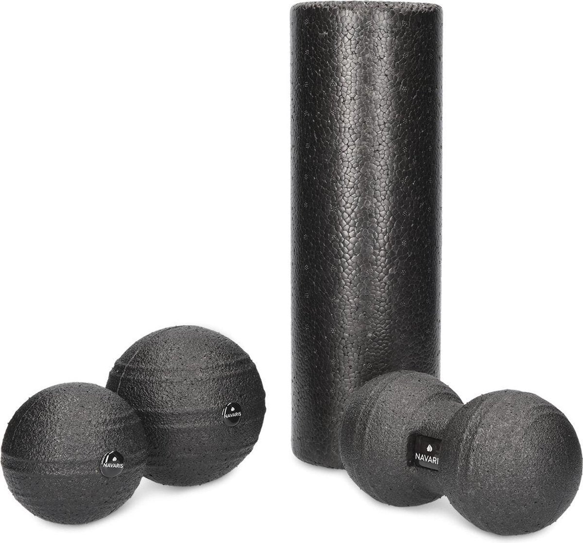 Fascia-set 4-delig Massageroller - 1 x fasciarol 1 x Peanut Duo massagebal 2 x fasciarol - massage ballen duoball - rug nek yoga