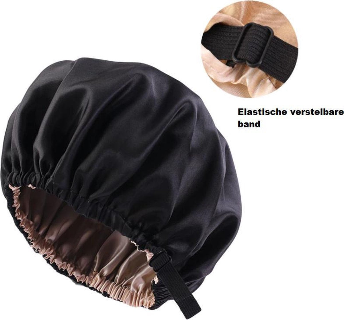 Cabantis Bonnet-Slaapmuts| Polyester & Satijn|Satijn Geweven|Hoofddeksel|Unisex|Verstelbaar-systeem|Zwart