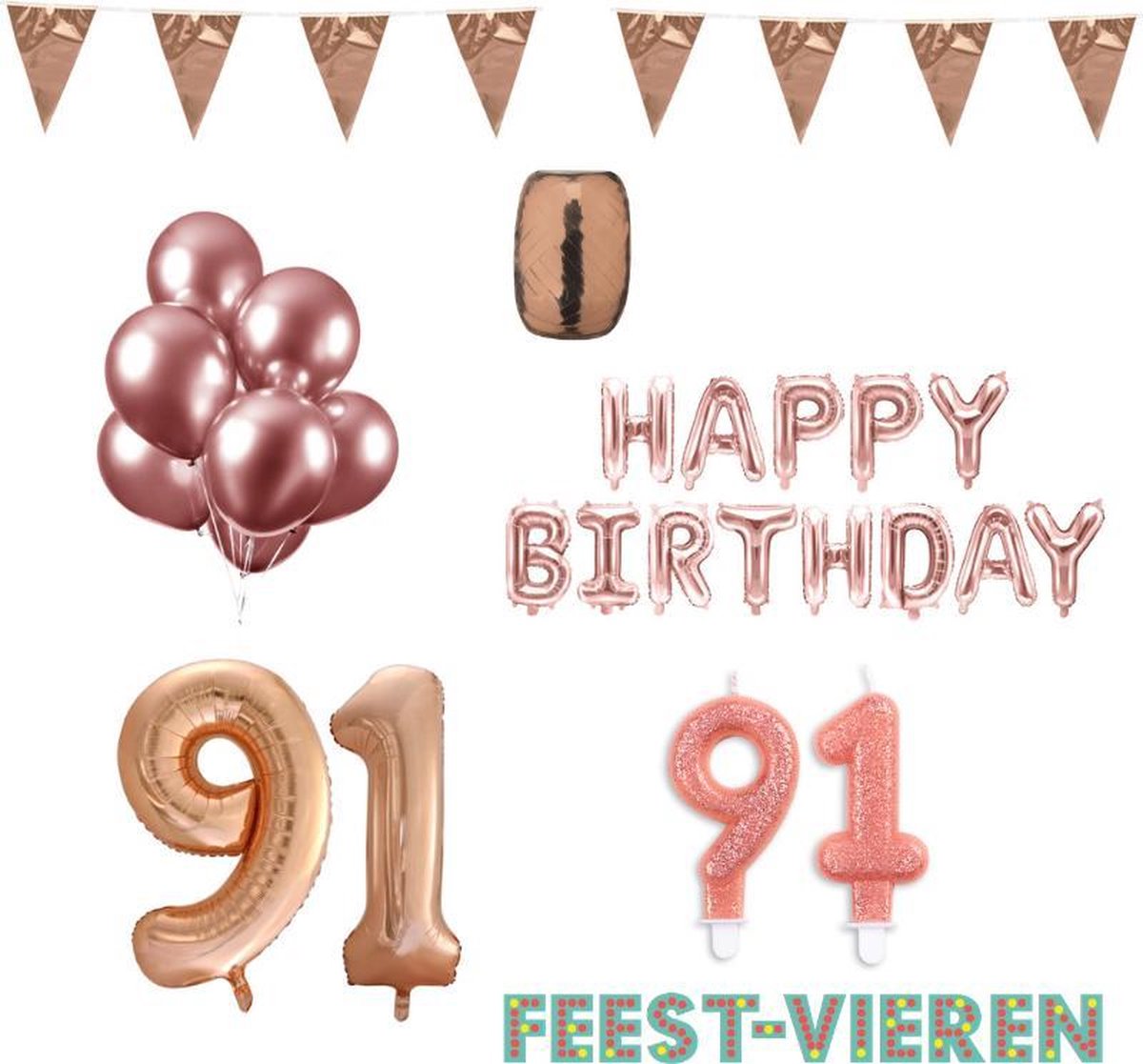 91 jaar Verjaardag Versiering Pakket Rosé Goud