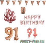 91 jaar Verjaardag Versiering Pakket Rosé Goud