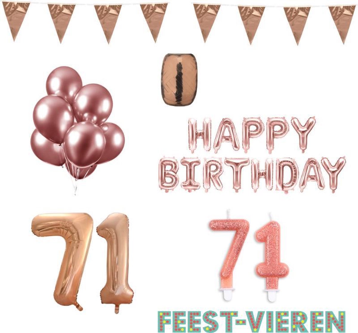 71 jaar Verjaardag Versiering Pakket Rosé Goud