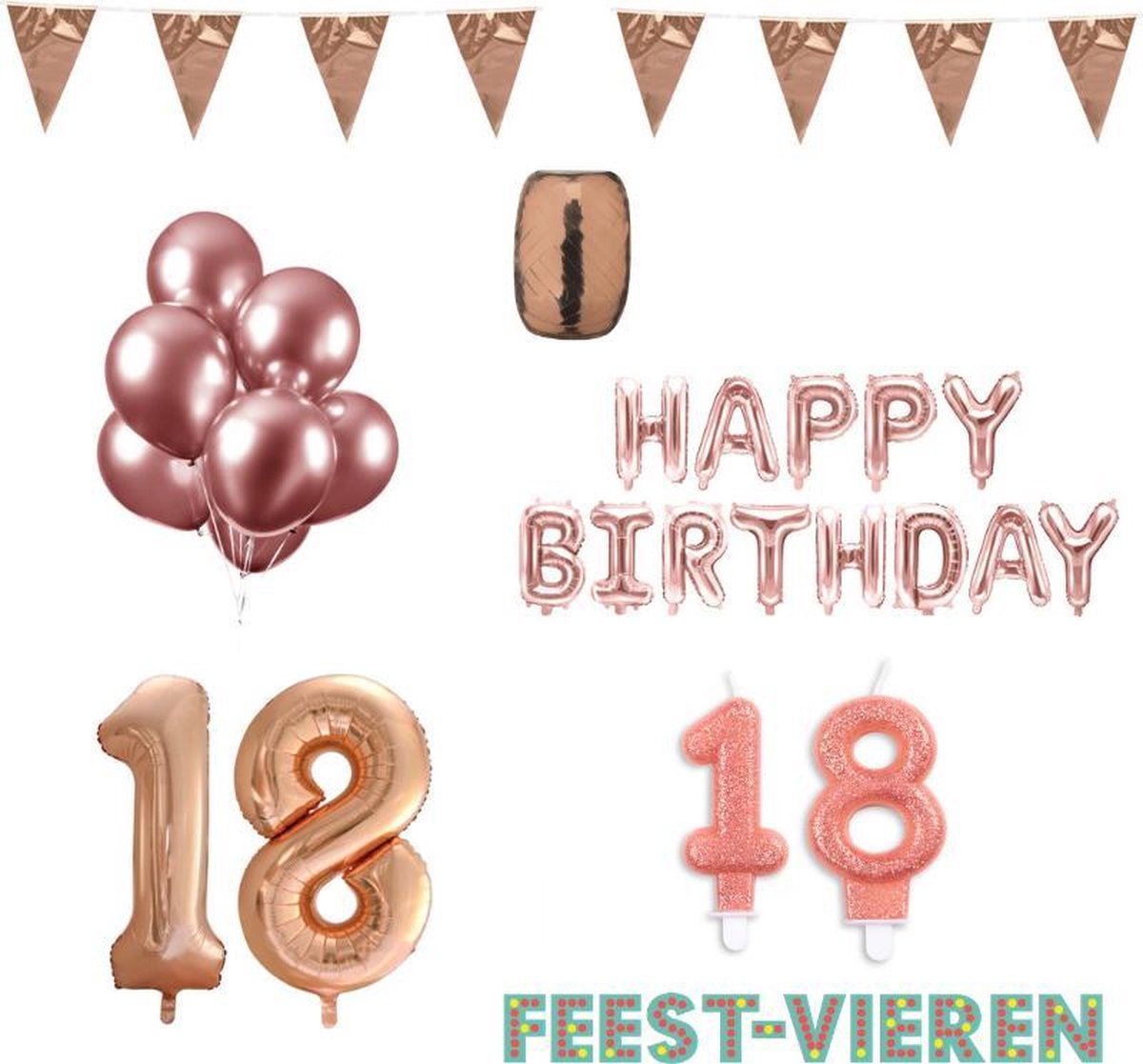 18 jaar Verjaardag Versiering Pakket Rosé Goud