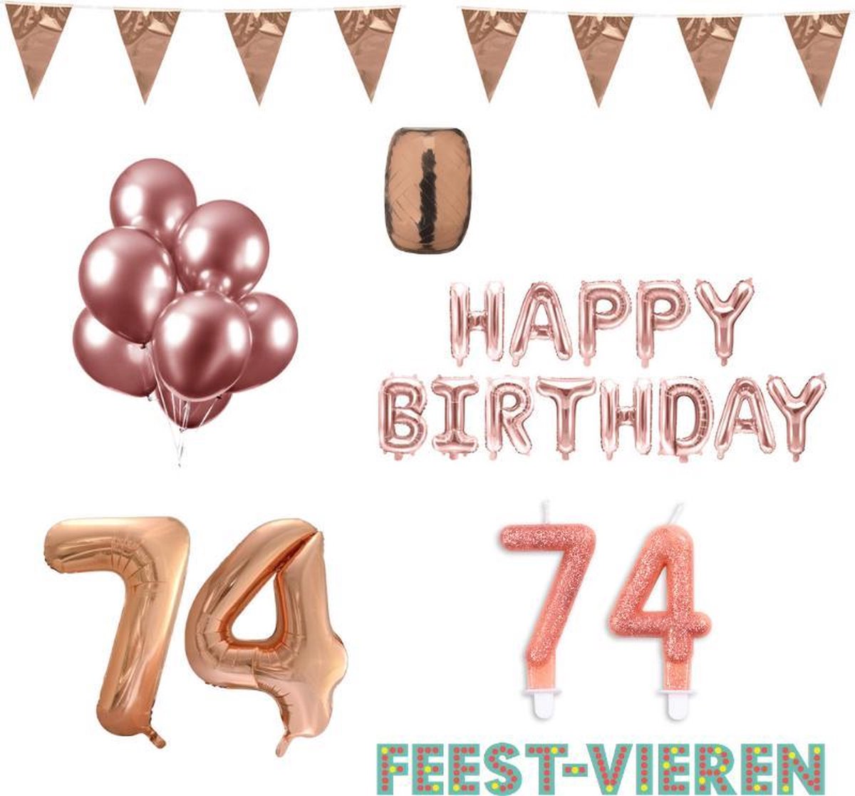 74 jaar Verjaardag Versiering Pakket Rosé Goud