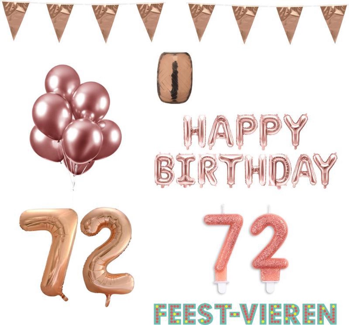 72 jaar Verjaardag Versiering Pakket Rosé Goud