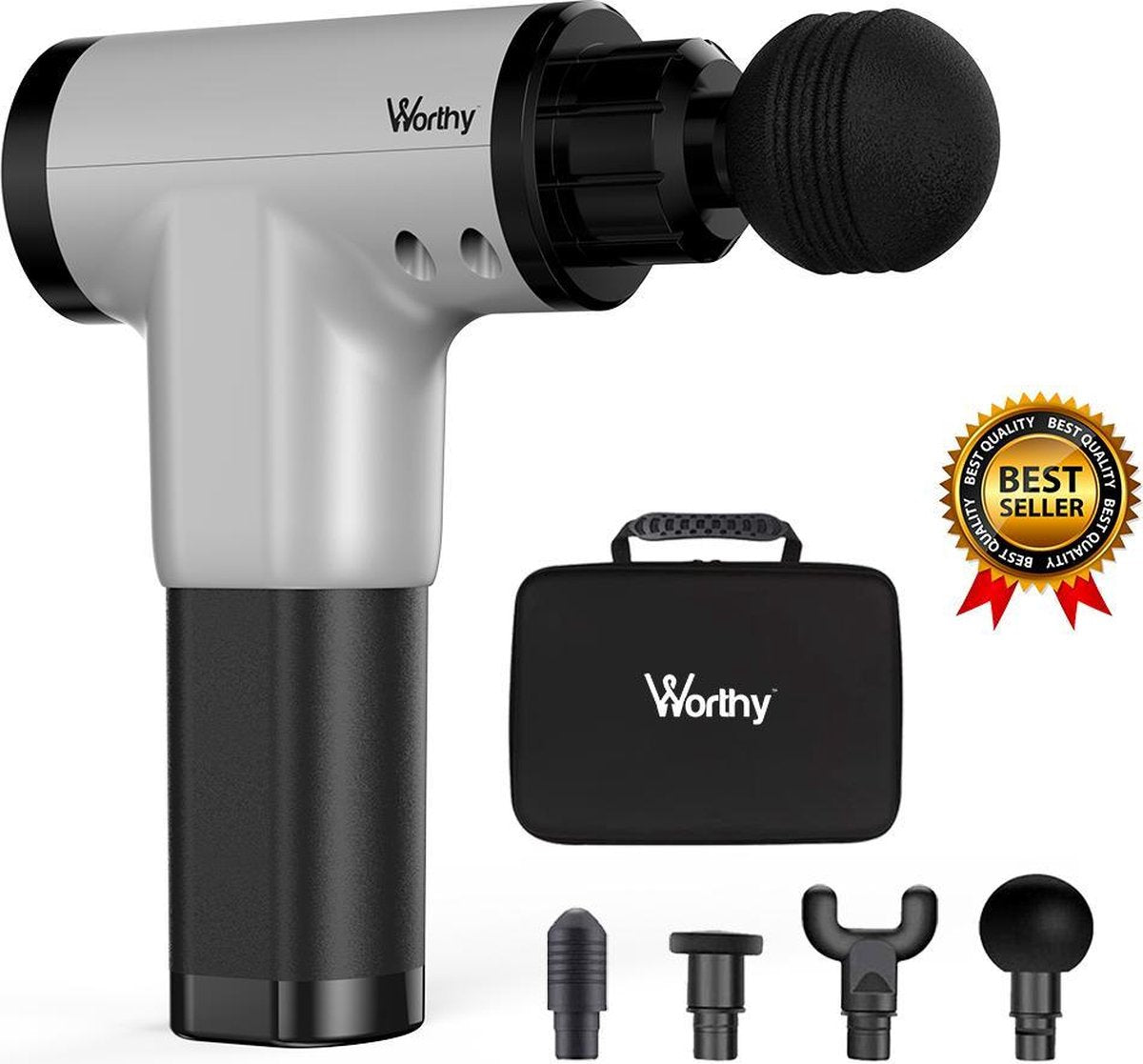 Worthy® - Massage Gun  - Zilver - Inclusief koffer