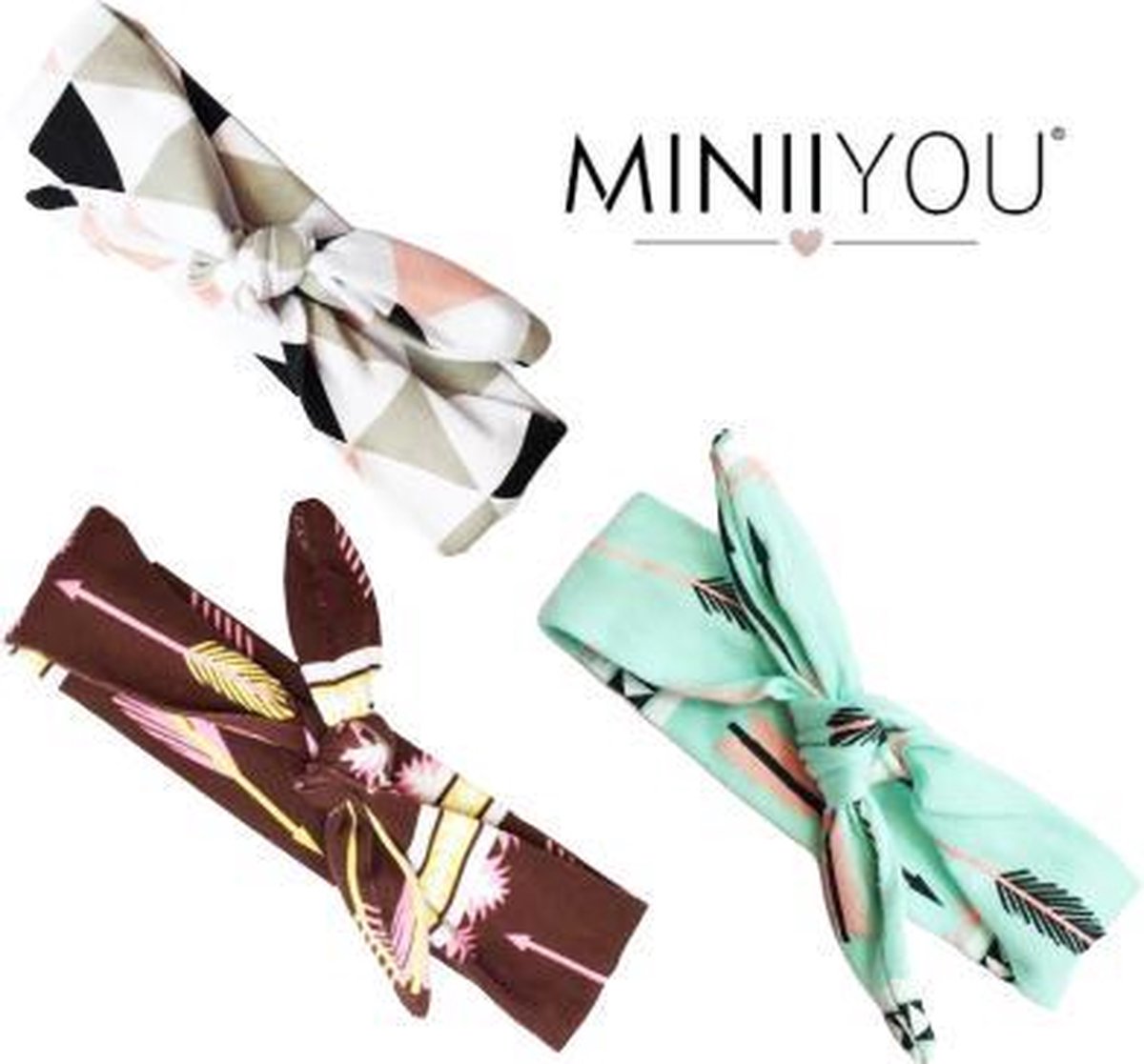 MINIIYOU® Per set van 3 | Baby - peuter - kleuter haarbandjes verstelbaar in maat | Peuter haarbandjes | Meisjes haarbandjes | Trendy Pijltjes - blokjes