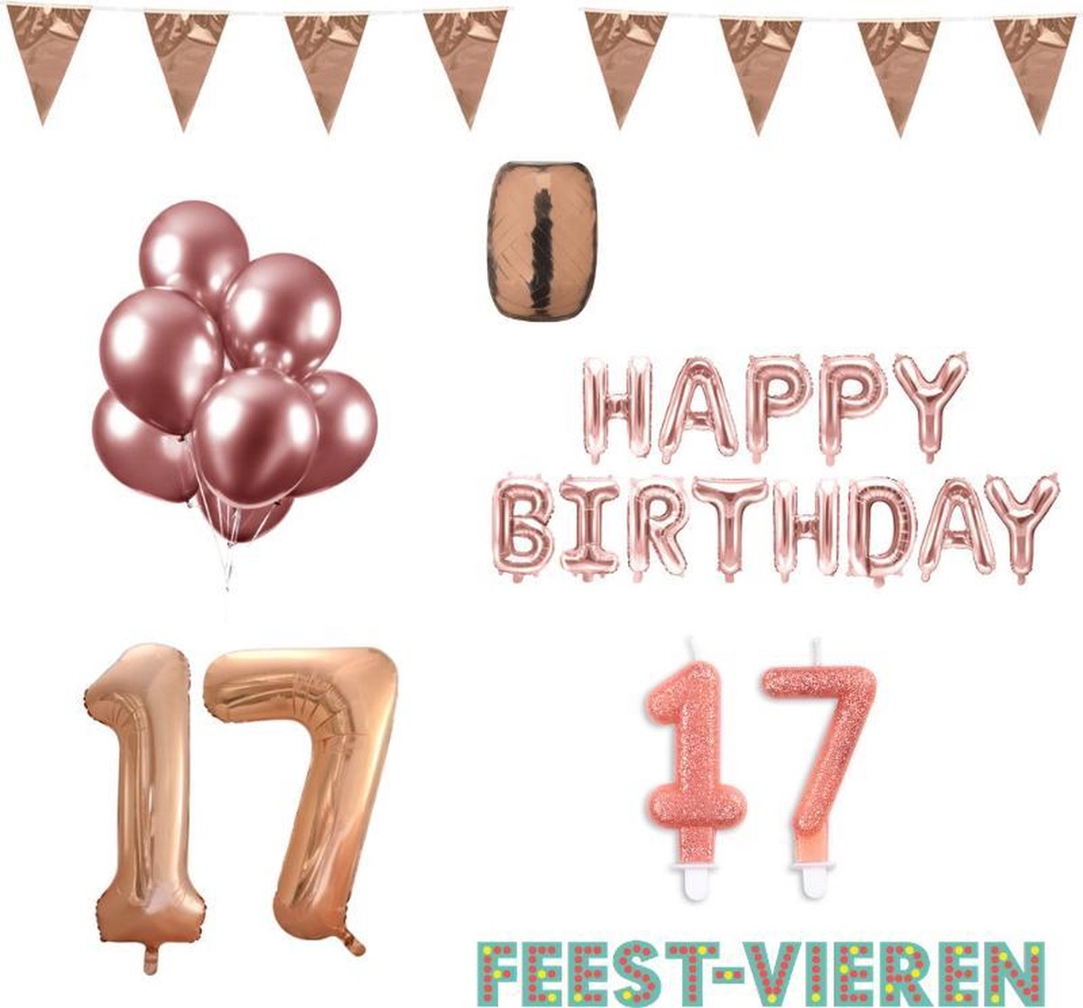 17 jaar Verjaardag Versiering Pakket Rosé Goud
