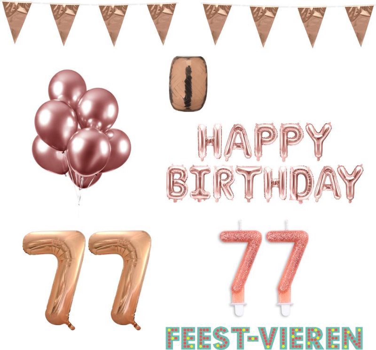 77 jaar Verjaardag Versiering Pakket Rosé Goud