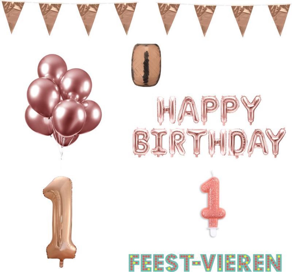 1 jaar Verjaardag Versiering Pakket Rosé Goud