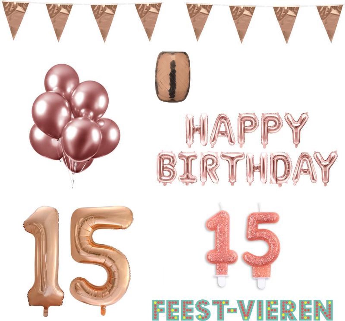 15 jaar Verjaardag Versiering Pakket Rosé Goud