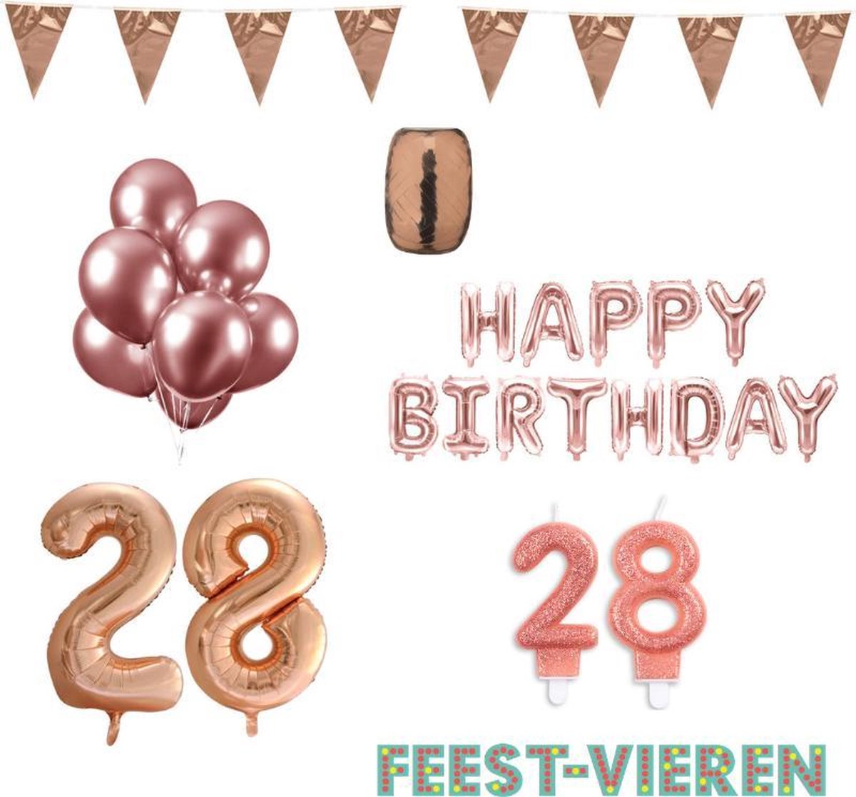 28 jaar Verjaardag Versiering Pakket Rosé Goud