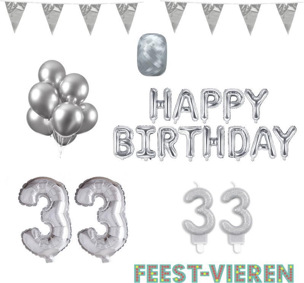33 jaar Verjaardag Versiering Pakket Zilver