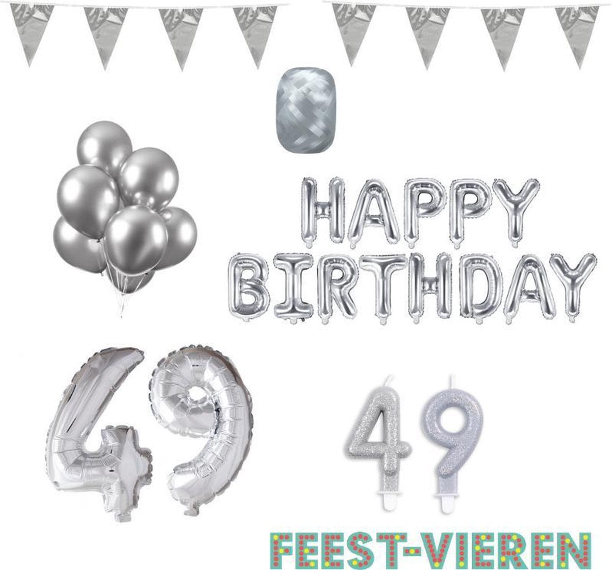 49 jaar Verjaardag Versiering Pakket Zilver