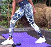 Pfeka Afrikaanse Prints dames high waist zwart wit dieren print leggings yoga pants MAAT XL