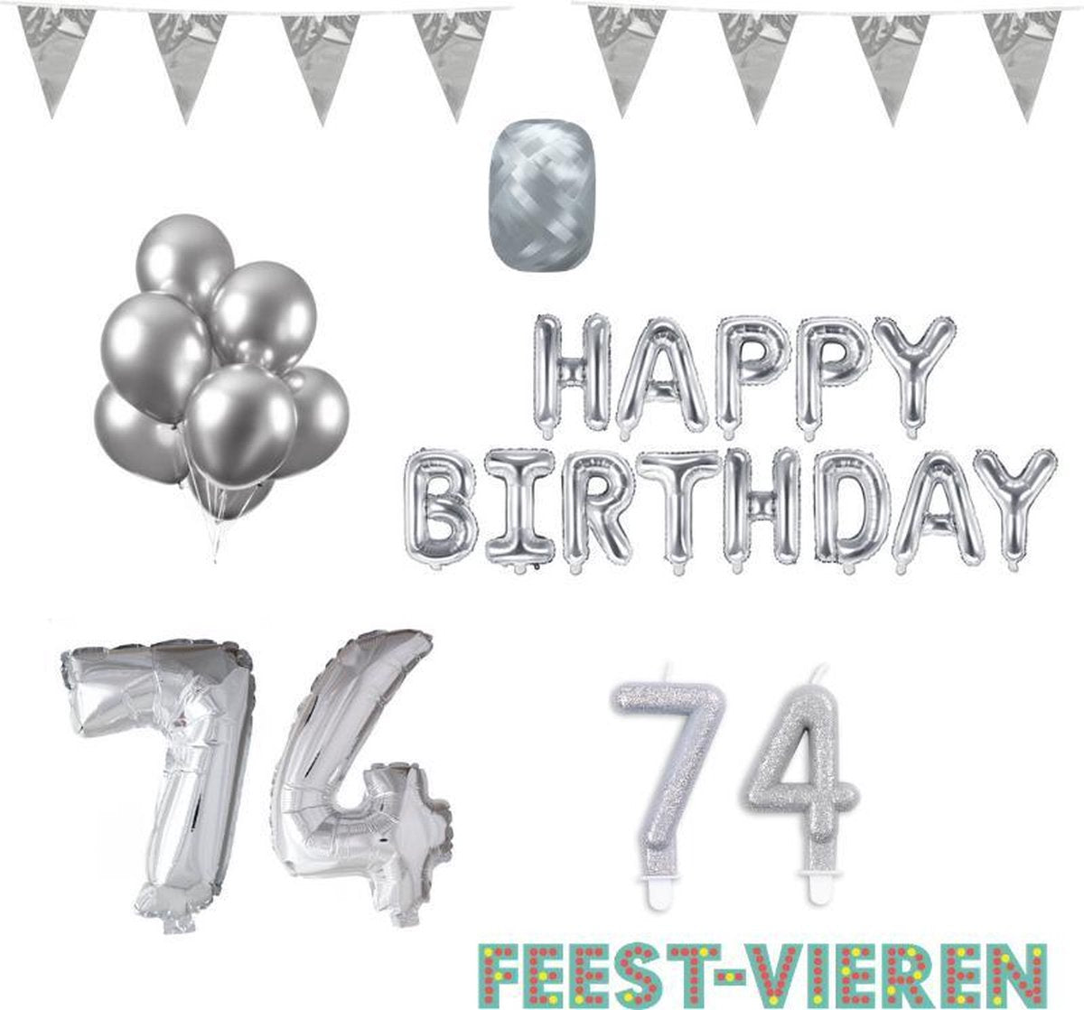 74 jaar Verjaardag Versiering Pakket Zilver
