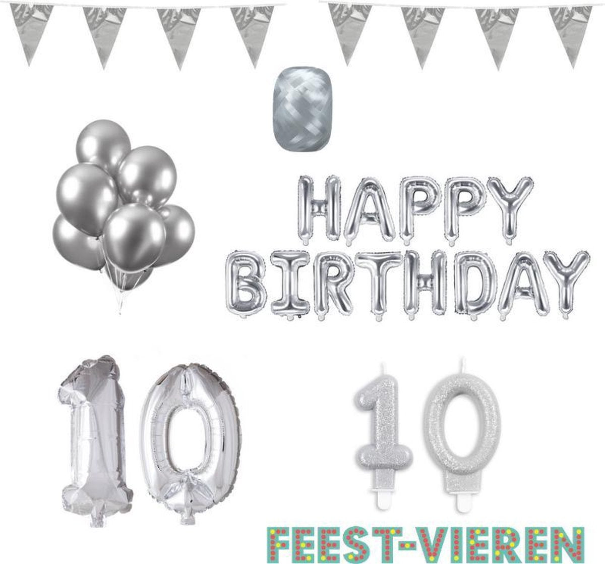 10 jaar Verjaardag Versiering Pakket Zilver