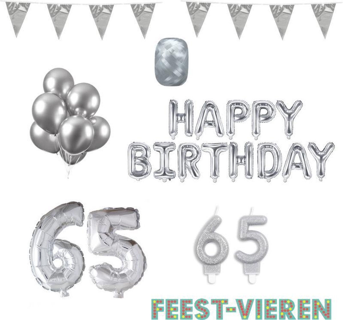 65 jaar Verjaardag Versiering Pakket Zilver
