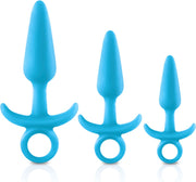 Firefly - Set van 3 anaalplugs met ring glow-in-the-dark - Blauw