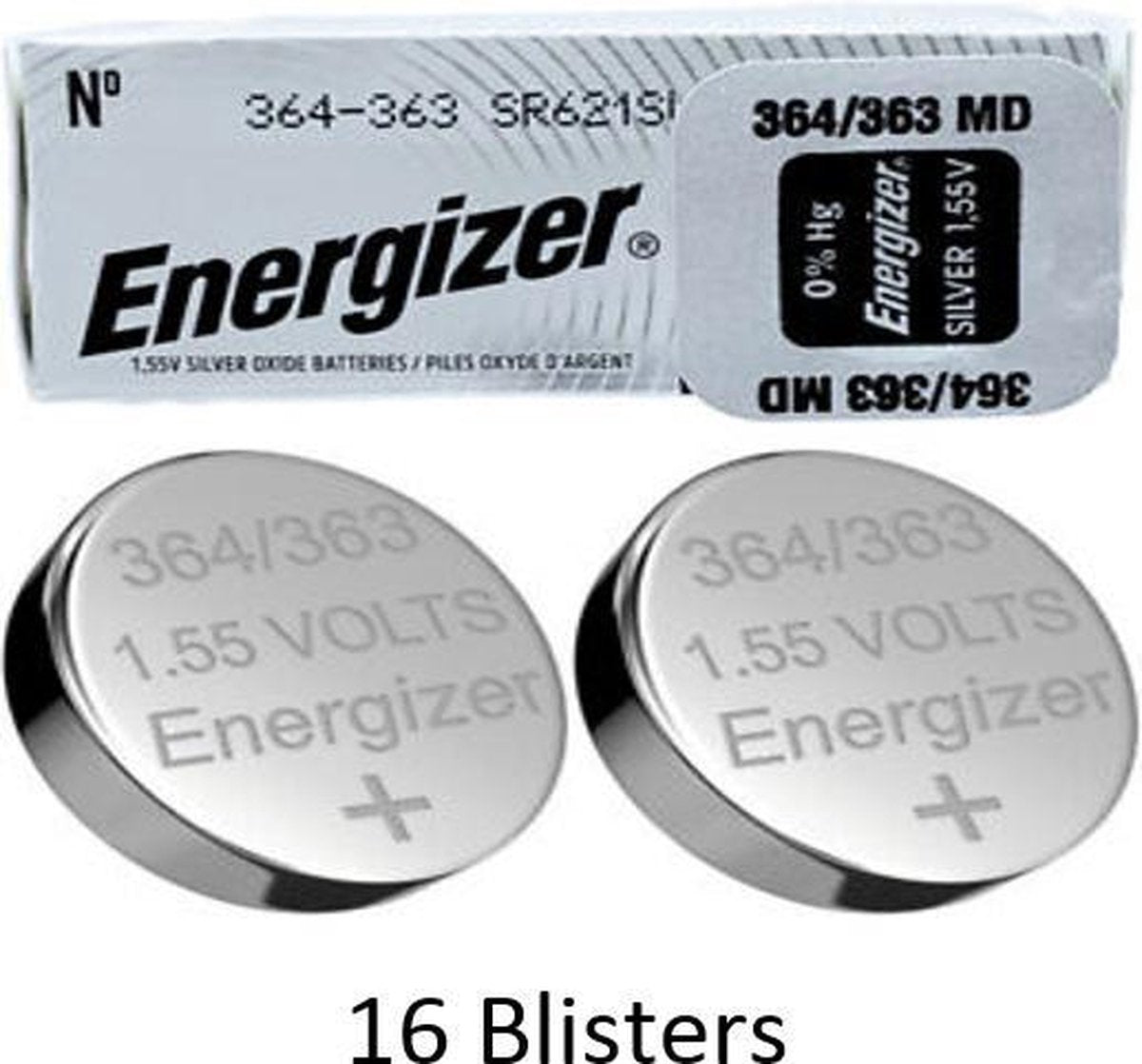 16 stuks (16 blisters a 1 stuk) Energizer 363/364 Zilver-oxide batterij knoopcel (S) 1