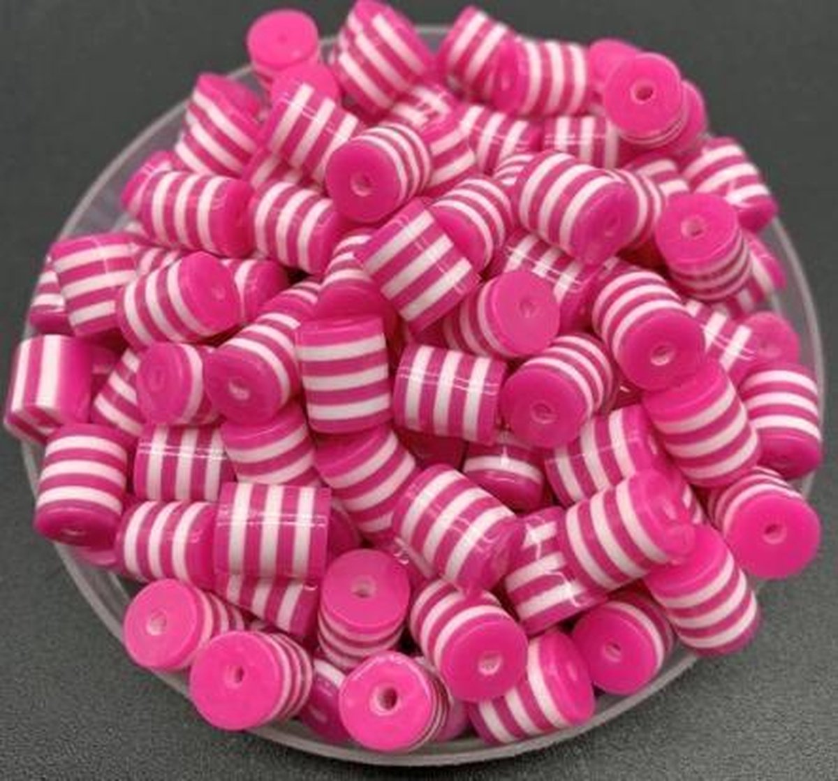 30x Acryl Kralen Roze / Wit Langwerpig - 9 mm