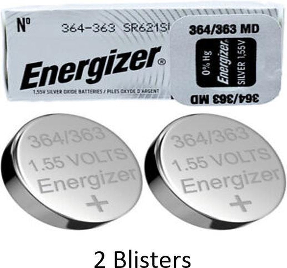 2 stuks (2 blisters a 1 stuk) Energizer 363/364 Zilver-oxide batterij knoopcel (S) 1