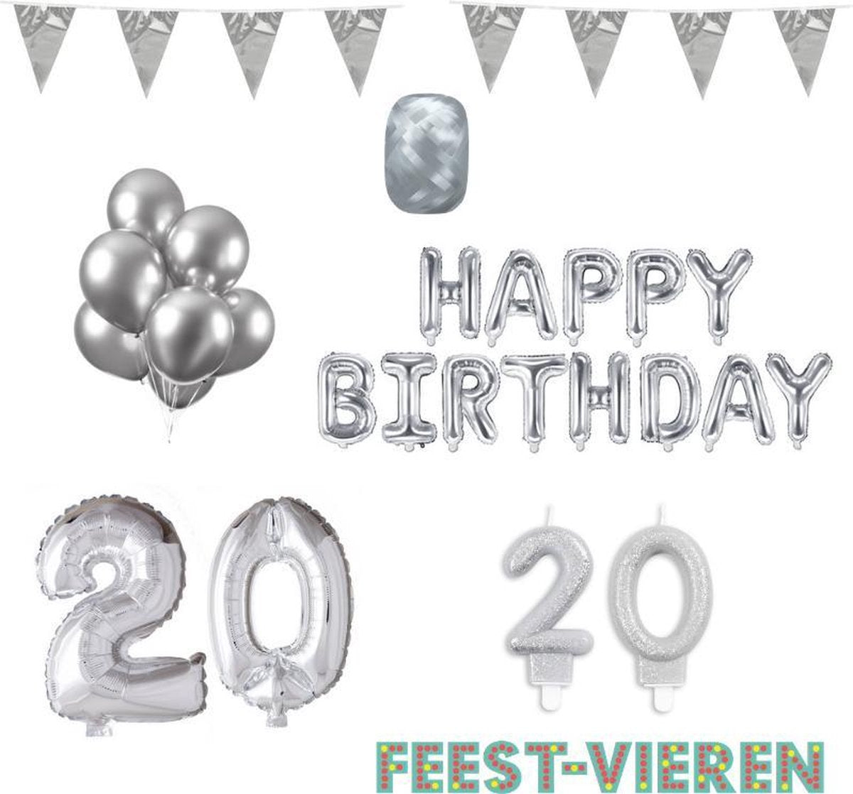 20 jaar Verjaardag Versiering Pakket Zilver