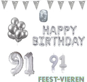 91 jaar Verjaardag Versiering Pakket Zilver