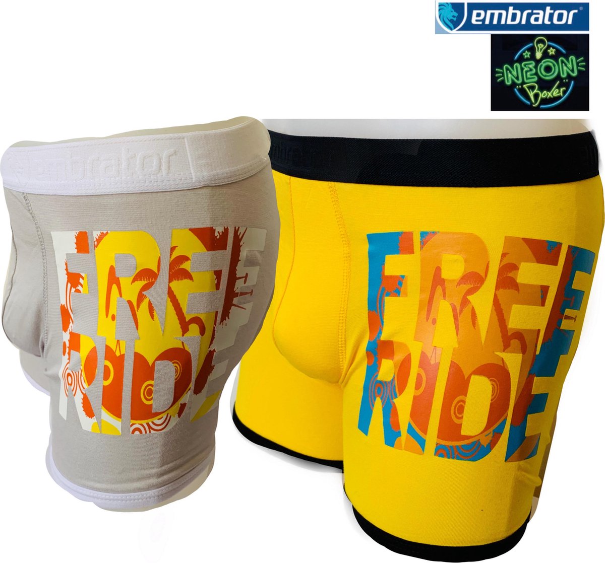 Embrator 2-pack mannen Boxer Neon print Free Ride geel/grijs maat XL