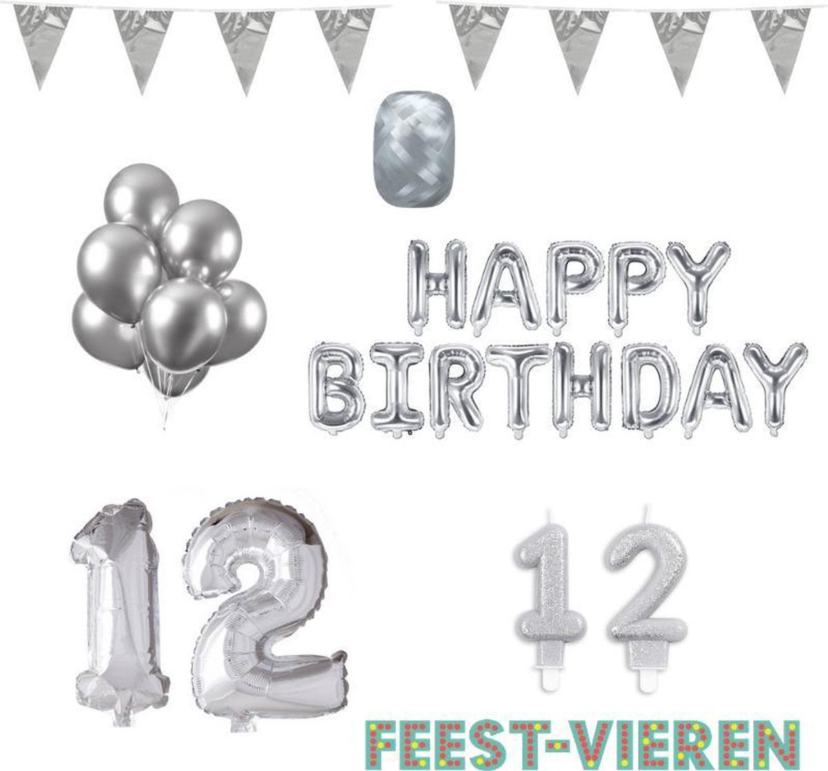 12 jaar Verjaardag Versiering Pakket Zilver