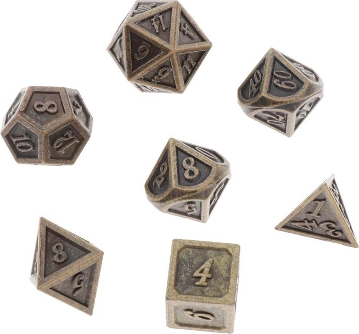 Metal Polydice set - Metalen Polyhedral dobbelstenen set 7 delig | Set van 7 dice  | dungeons and dragons dnd dice | D&D Pathfinder RPG DnD | Koper / Metaal