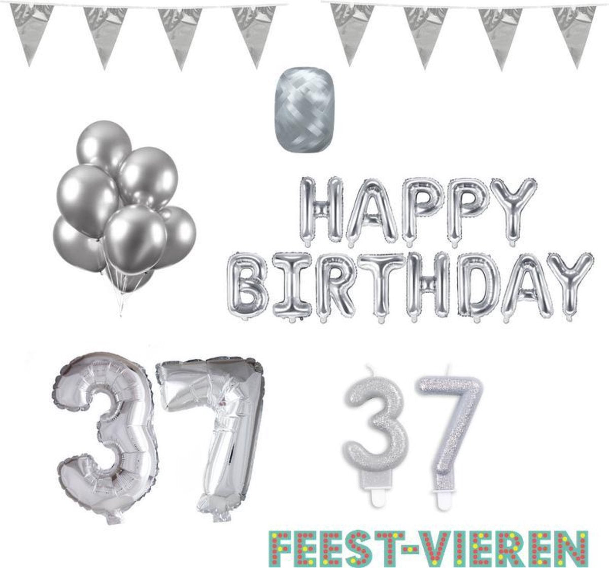 37 jaar Verjaardag Versiering Pakket Zilver