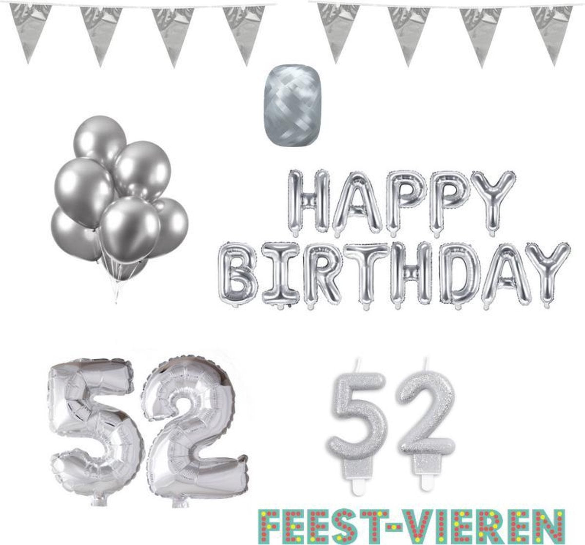 52 jaar Verjaardag Versiering Pakket Zilver