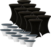 Zwarte Statafelrok x 10 + Top Cover x 10 – 80 cm x 110 cm hoog | Cocktailtafel | Statafelhoes met Topcover | Inclusief Zwarte Statafelhoes | Staantafelrok Stretch Rok | Horeca Staantafelhoes Zwart inclusief Topper