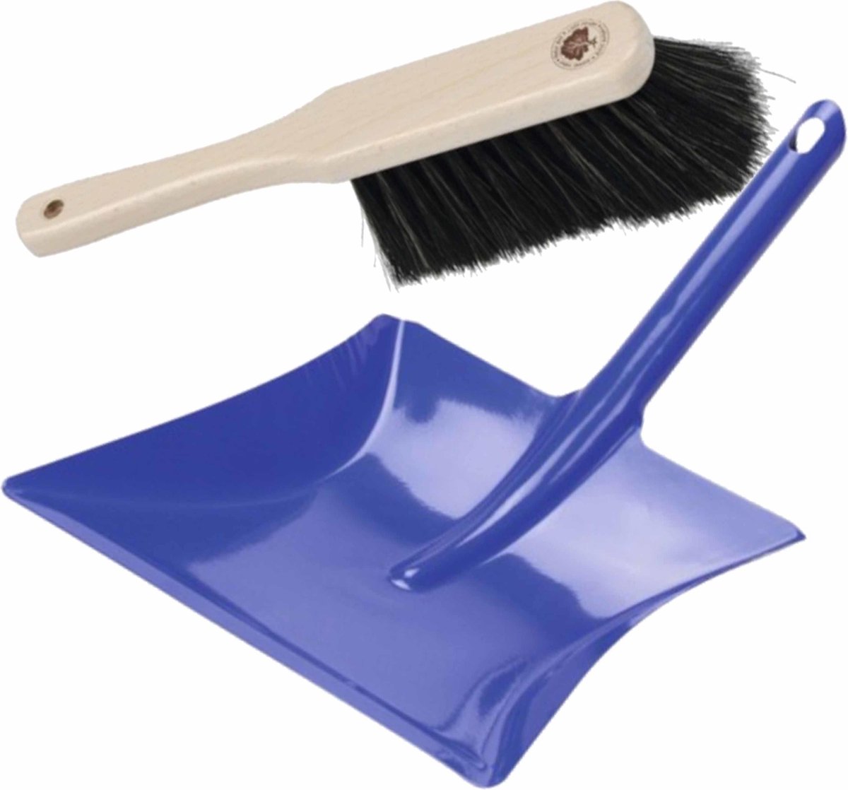 Stoffer en blik blauw van metaal/hout voor binnen - Zachte borstel/handveger
