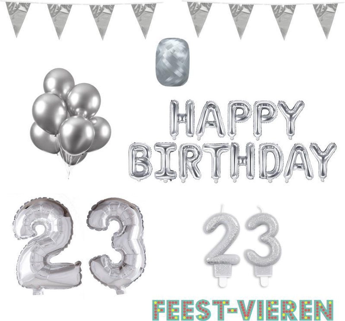 23 jaar Verjaardag Versiering Pakket Zilver