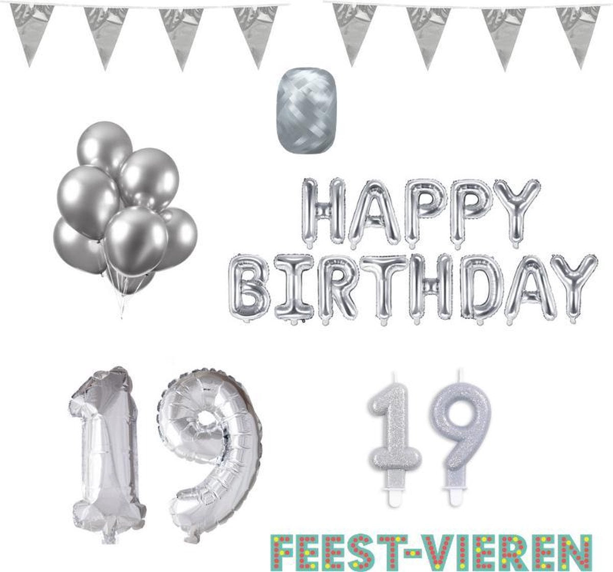 19 jaar Verjaardag Versiering Pakket Zilver