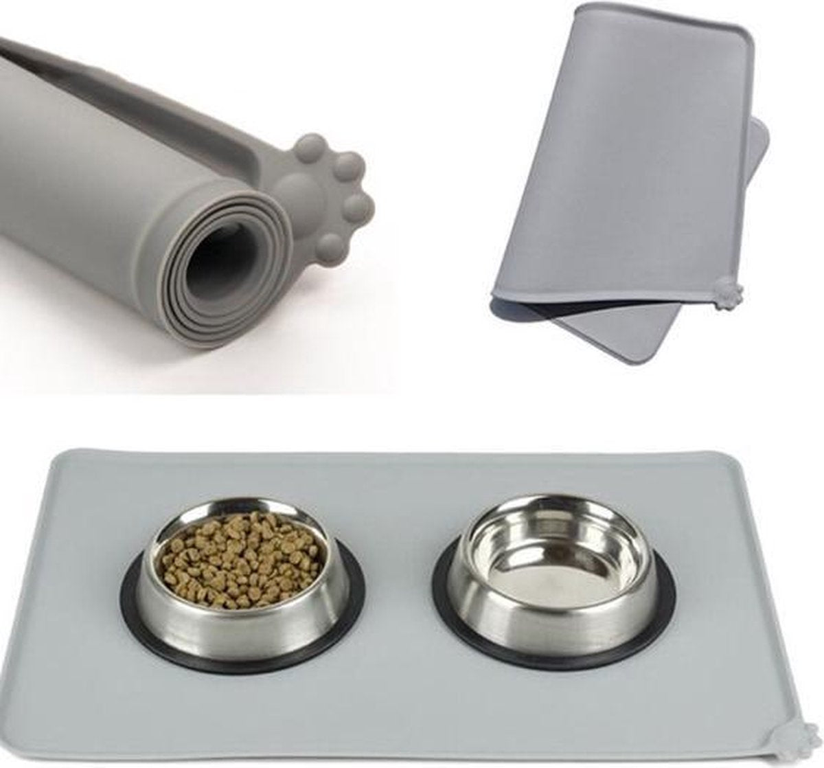 Winkrs - Placemat voor voerbak van hond of kat - grijs siliconen