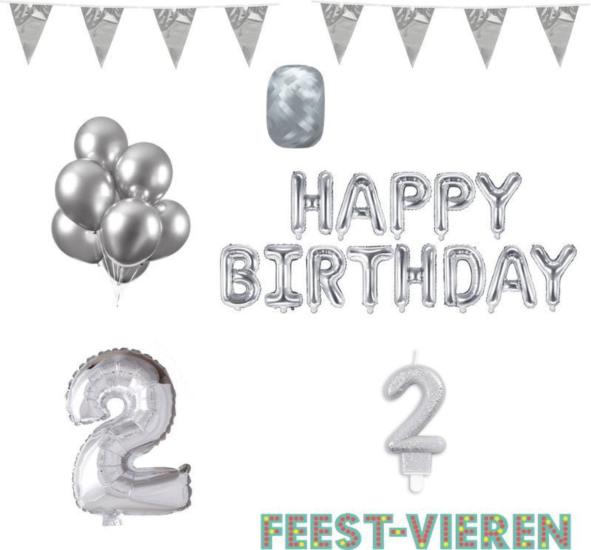 2 jaar Verjaardag Versiering Pakket Zilver