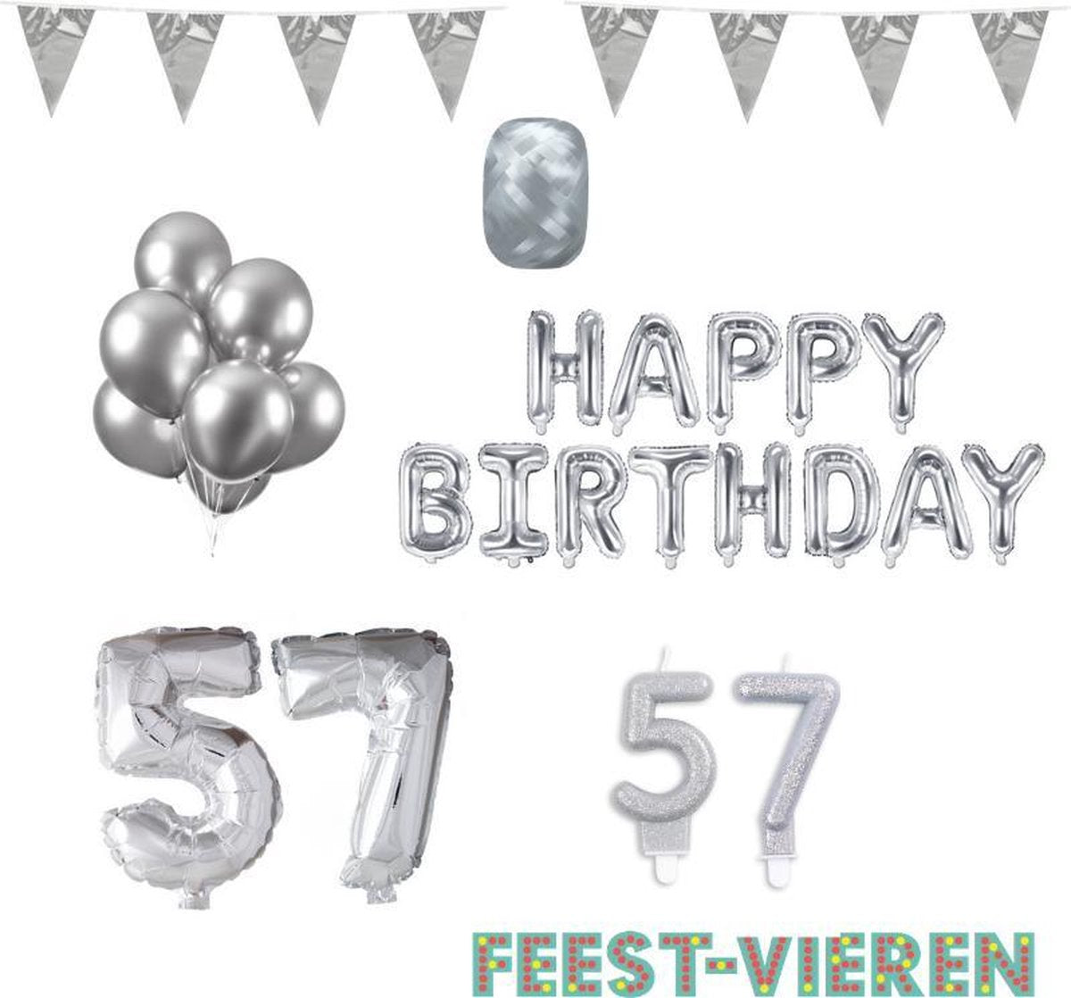 57 jaar Verjaardag Versiering Pakket Zilver