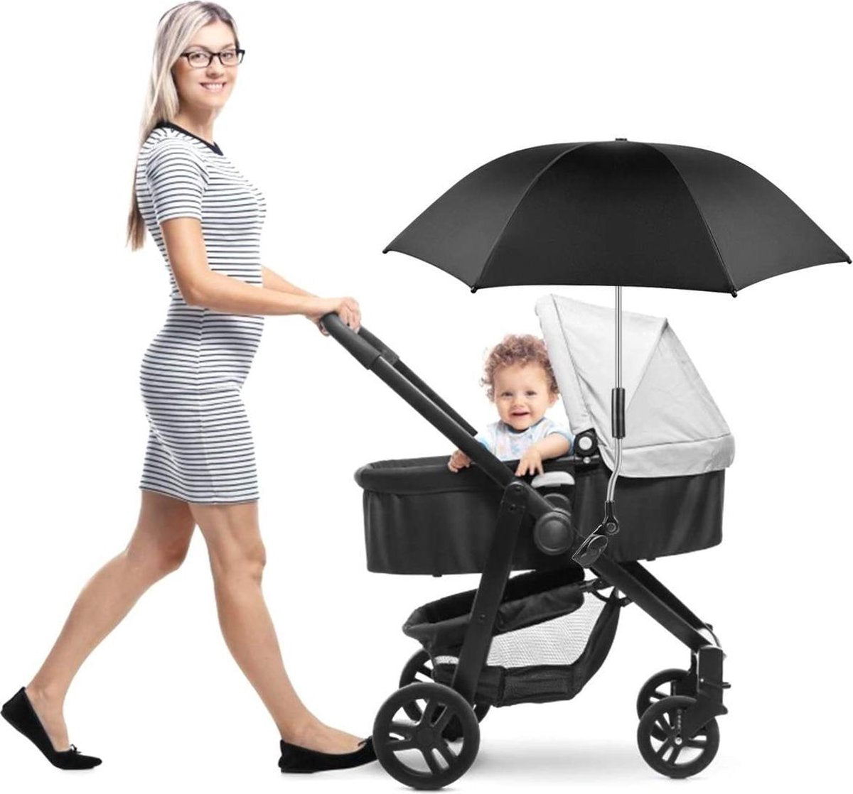 Kinderwagenparasol - zwart - zonnebescherming voor kinderwagen