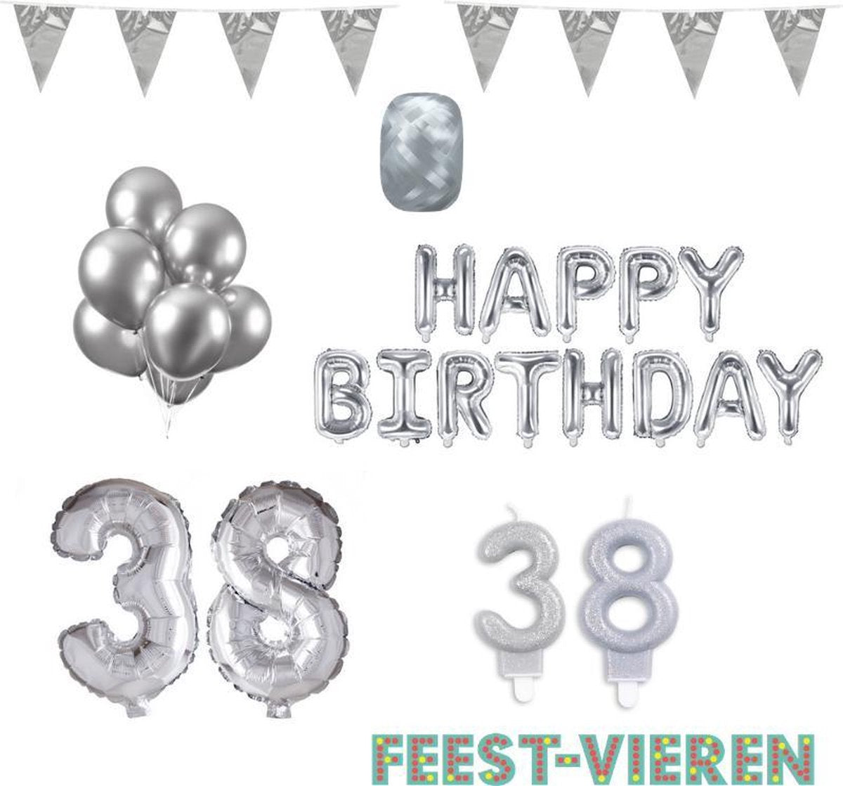 38 jaar Verjaardag Versiering Pakket Zilver