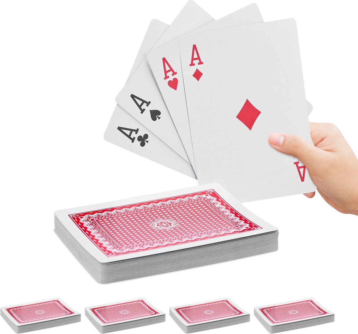 relaxdays 5x speelkaarten groot - pokerkaarten - 270 kaarten - waterafstotend - kunststof