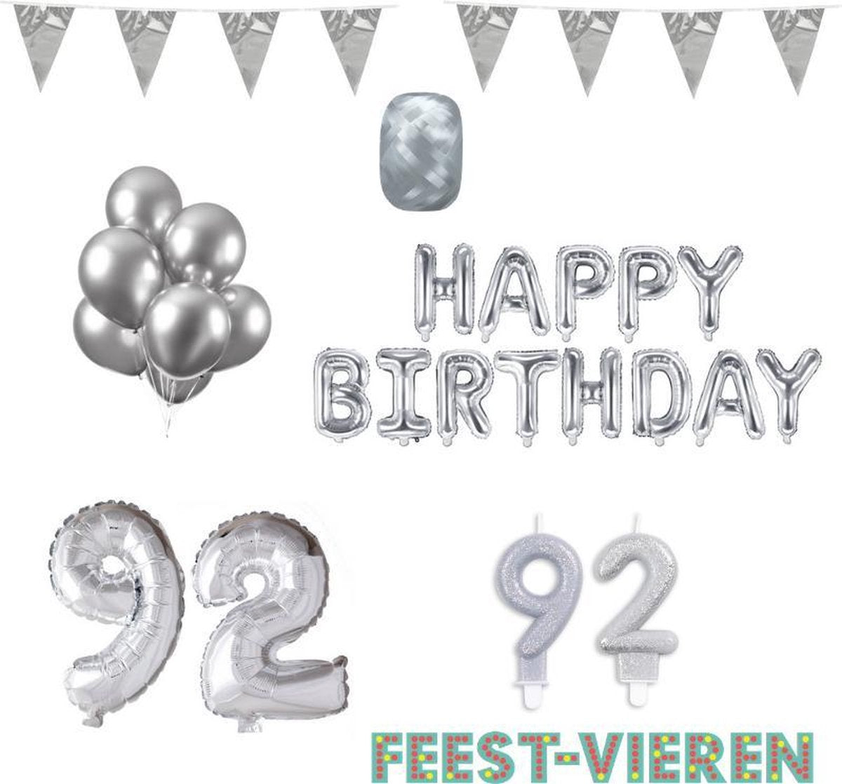 92 jaar Verjaardag Versiering Pakket Zilver