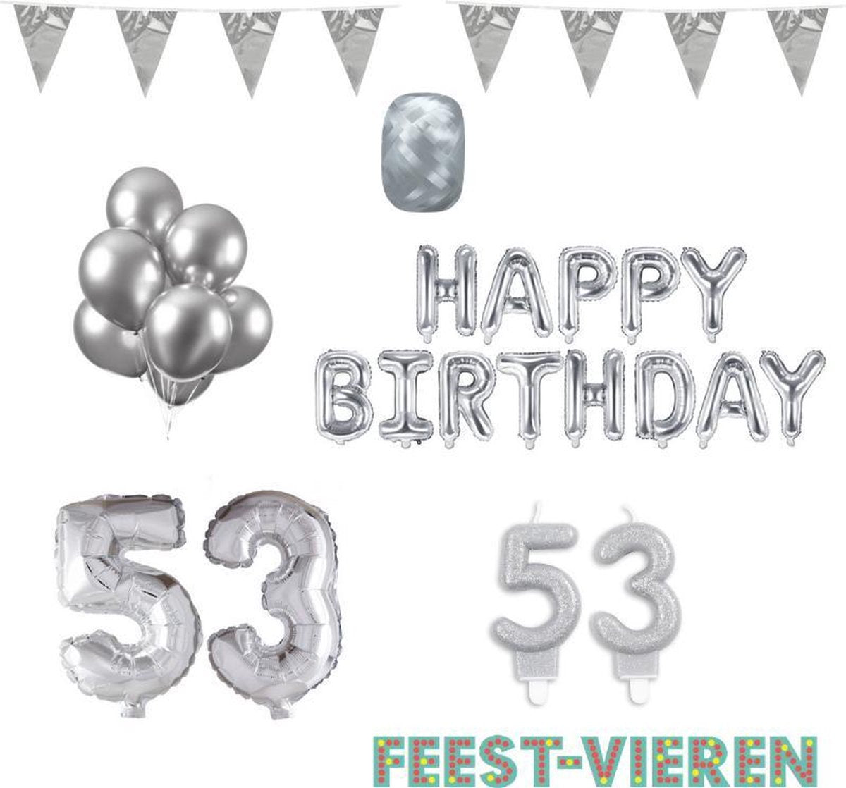 53 jaar Verjaardag Versiering Pakket Zilver